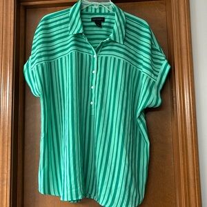 Investments green striped blouse